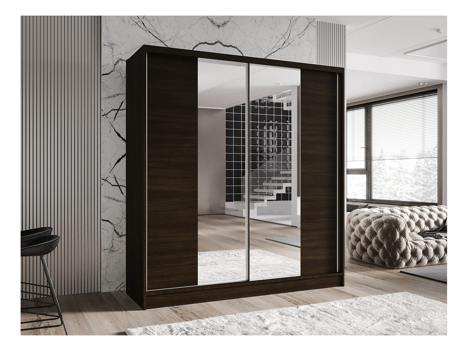 Zweitüriger Schiebeschrank mit Spiegel TORONTO T2 Choco