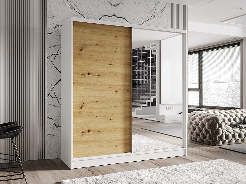 Zweitüriger Schiebeschrank mit Spiegel TORONTO T1 Weiß/Artisan