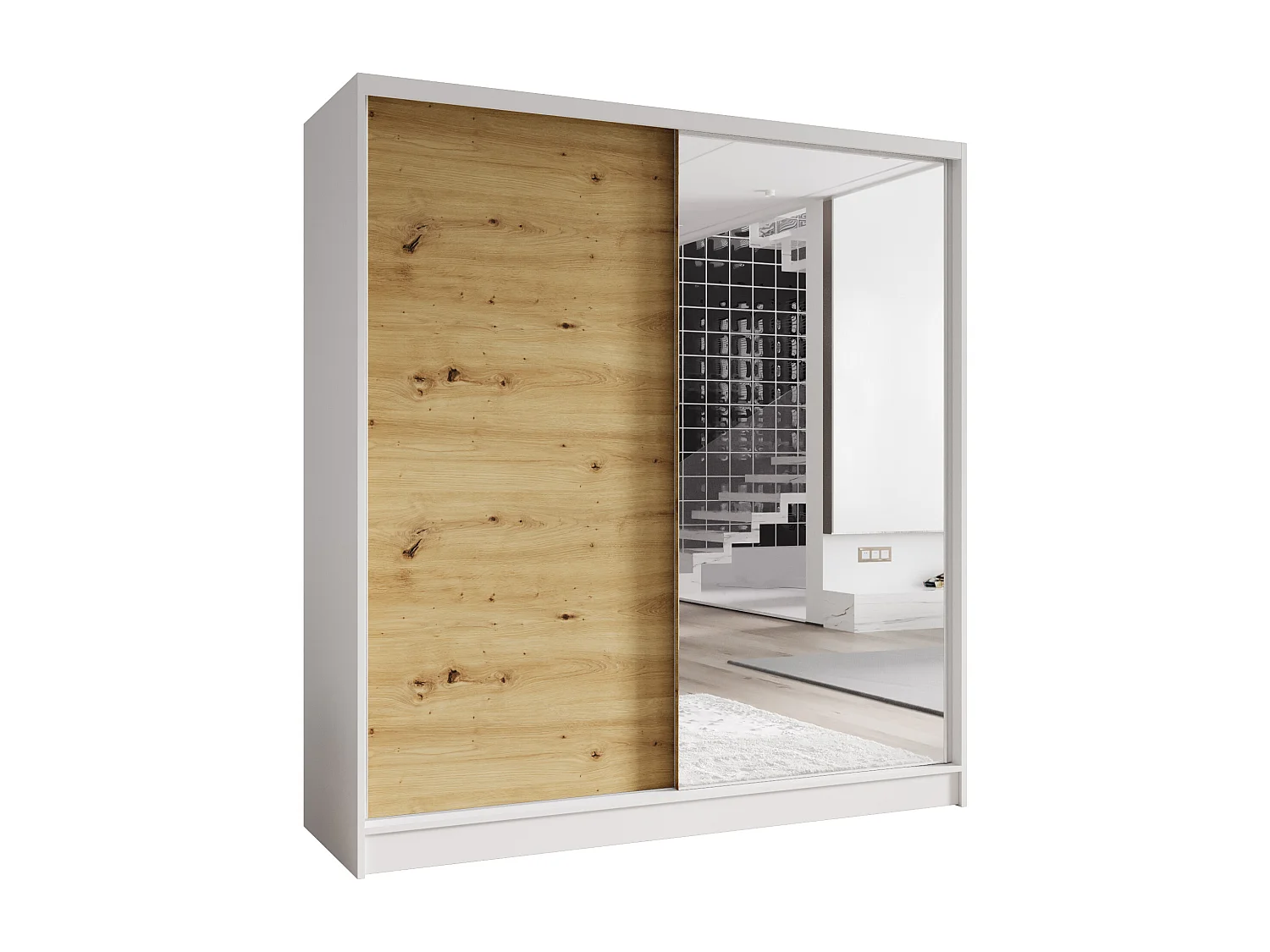 Zweitüriger Schiebeschrank mit Spiegel TORONTO T1 Weiß/Artisan