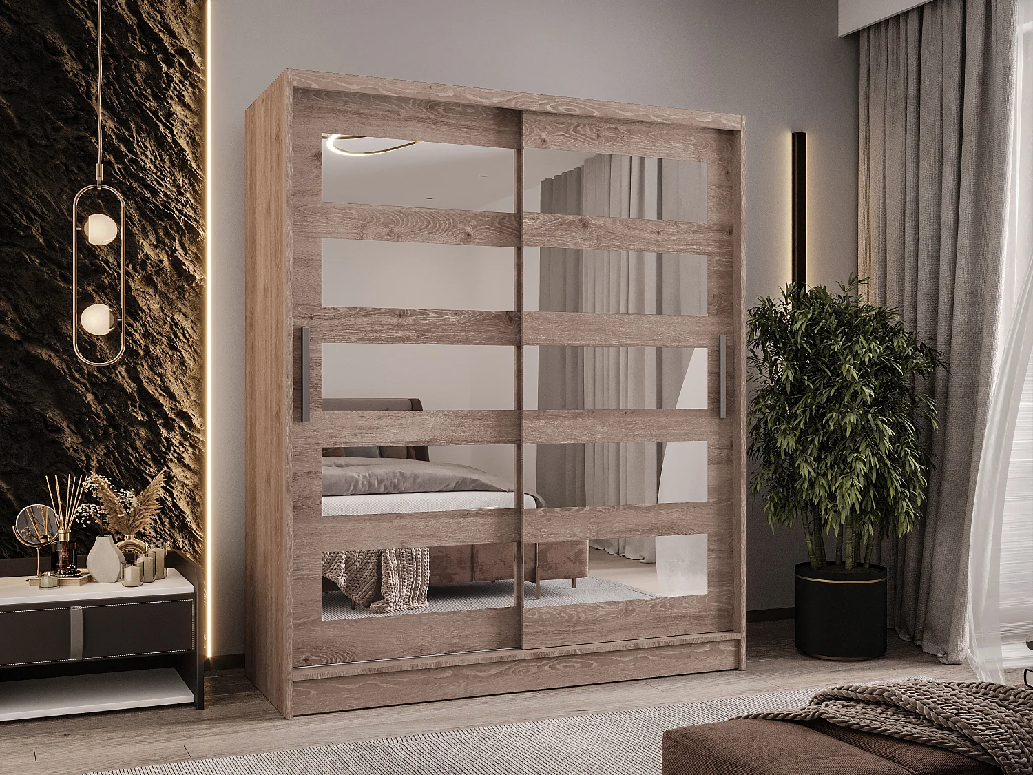 Zweitüriger Schiebeschrank mit Spiegeln WIENNA W5 Truffle