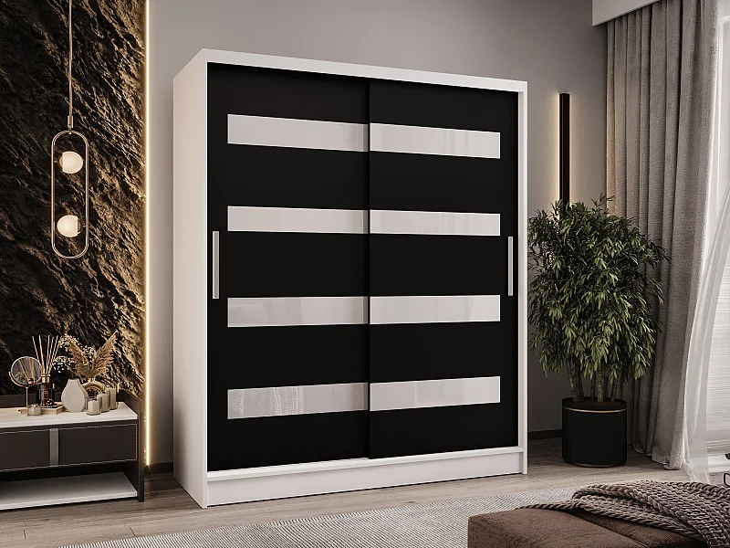 Zweitüriger Schiebeschrank WIENNA W4 Weiß/Schwarz