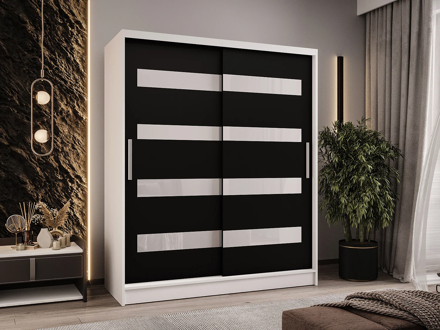 Zweitüriger Schiebeschrank WIENNA W4 Weiß/Schwarz