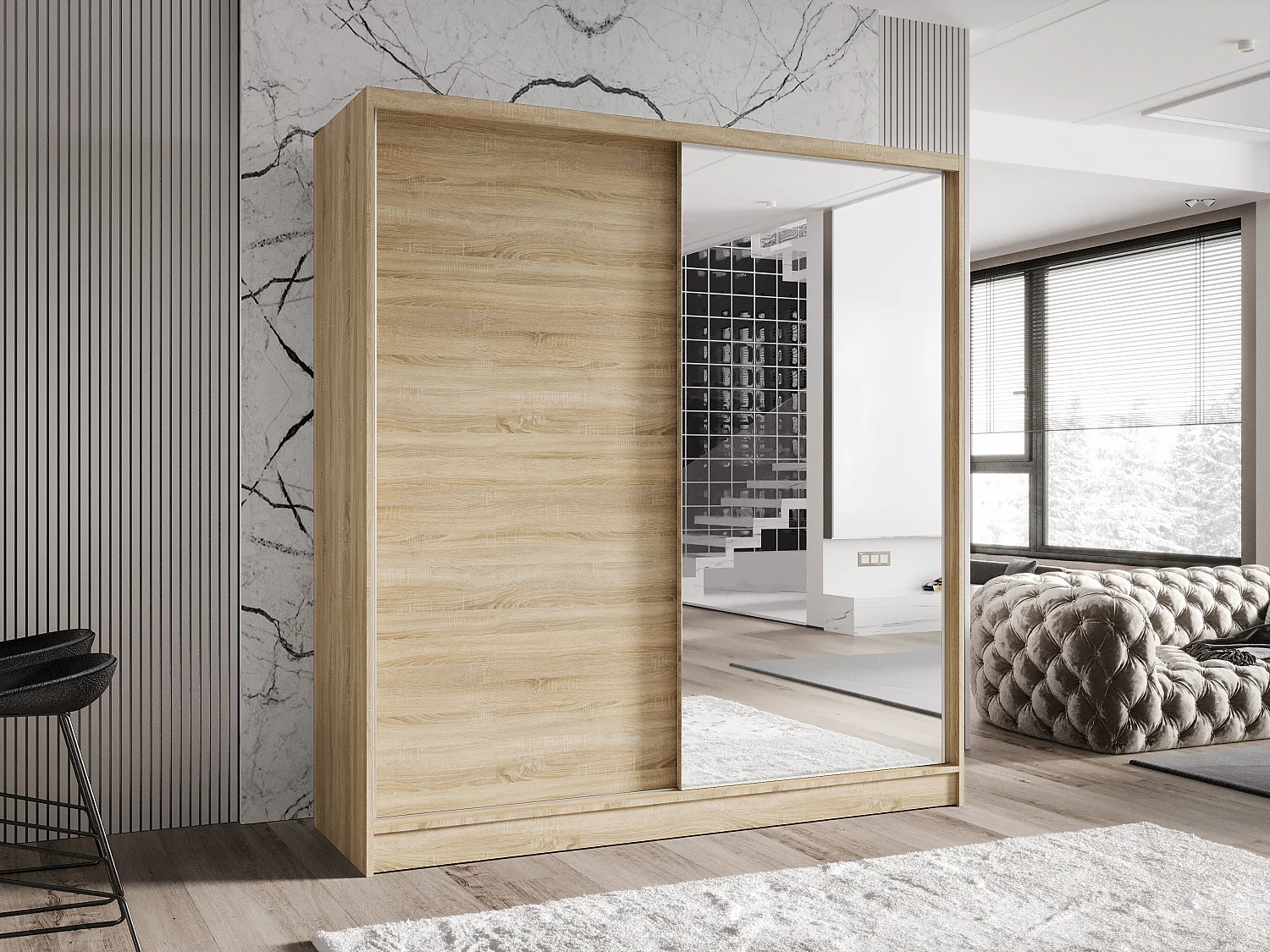 Zweitüriger Schiebeschrank mit Spiegel TORONTO T1 Sonoma