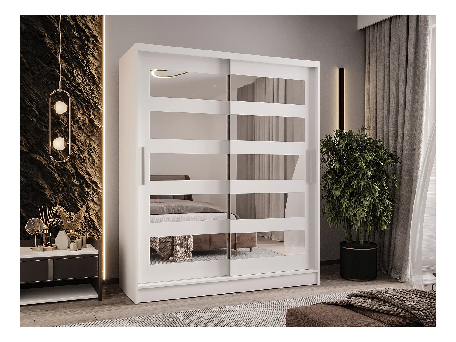 Zweitüriger Schiebeschrank mit Spiegeln WIENNA W5 Weiß