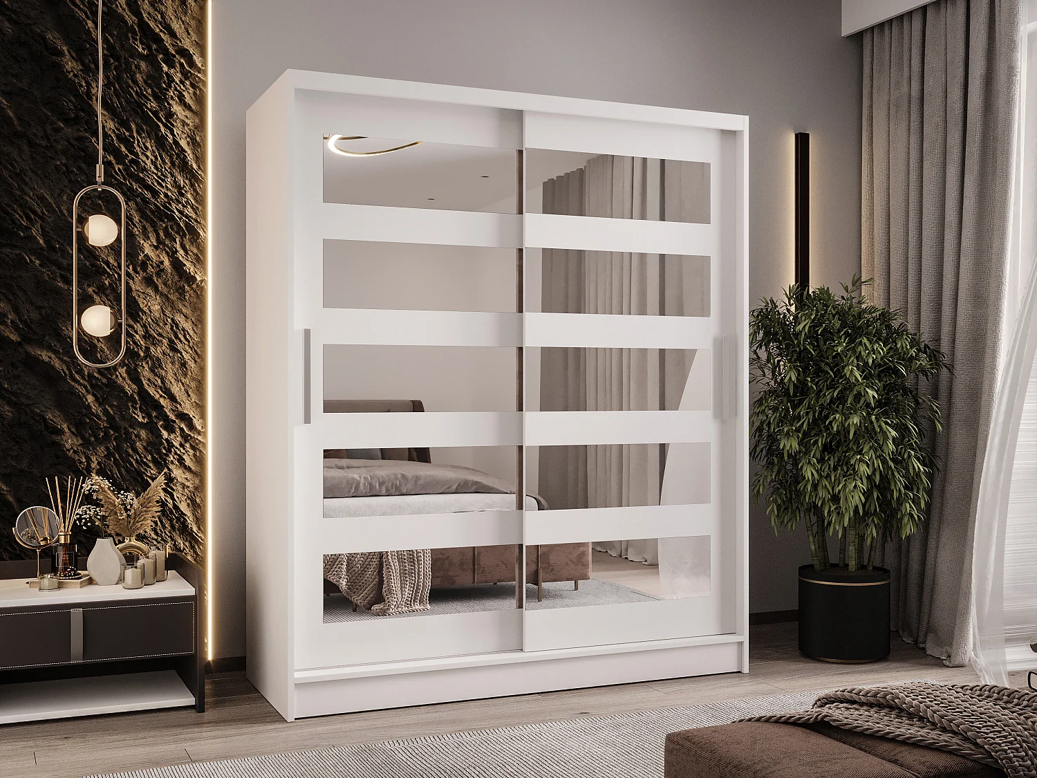 Zweitüriger Schiebeschrank mit Spiegeln WIENNA W5 Weiß