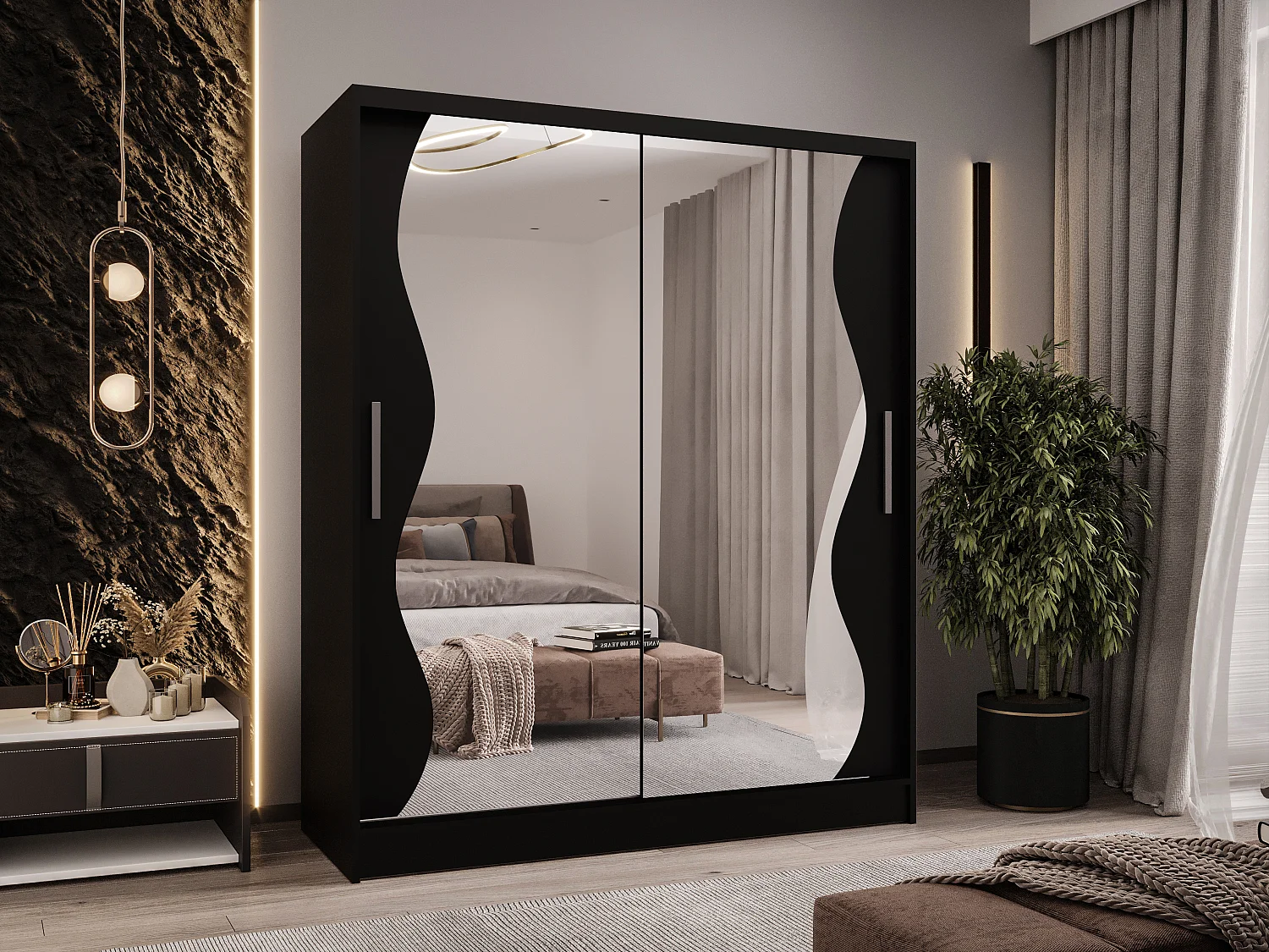 Zweitüriger Schiebeschrank mit Spiegel WIENNA WS Schwarz