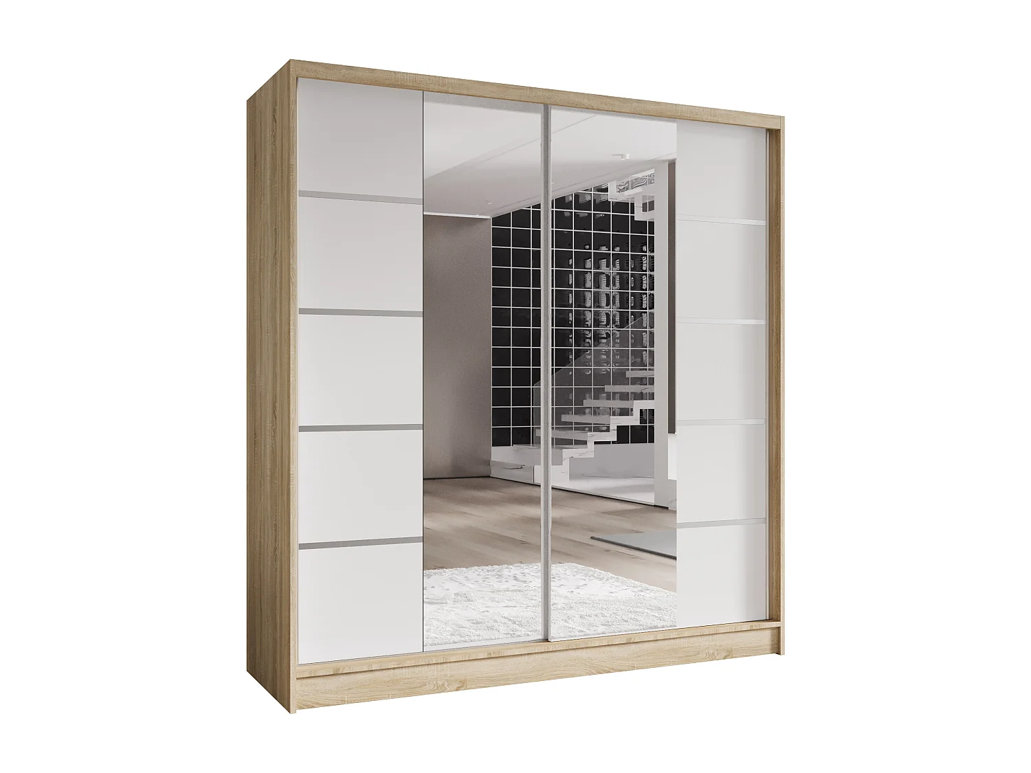 Zweitüriger Schiebeschrank mit Spiegel TORONTO T5 Sonoma/Weiß