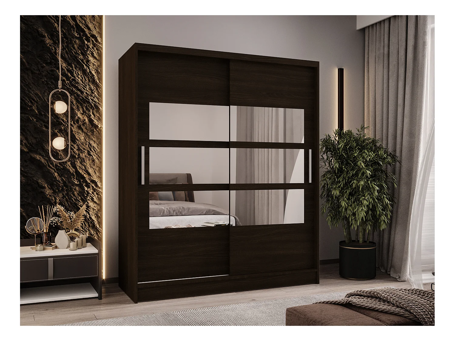 Zweitüriger Schiebeschrank mit Spiegel WIENNA W7 Choco