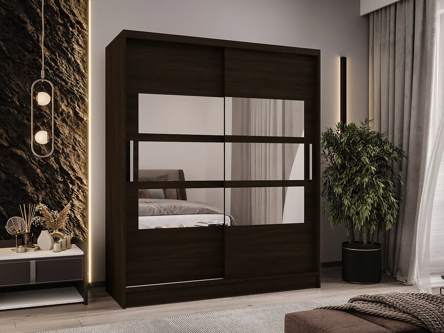 Zweitüriger Schiebeschrank mit Spiegel WIENNA W7 Choco