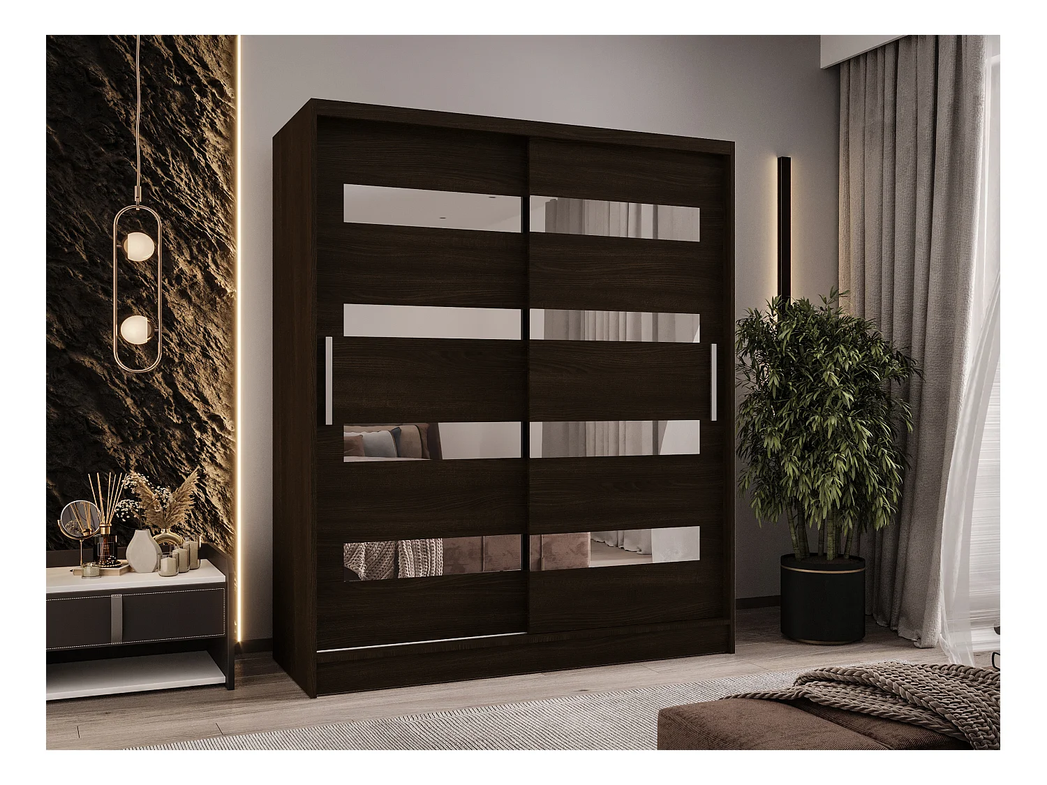 Zweitüriger Schiebeschrank mit Spiegel WIENNA W13 Choco