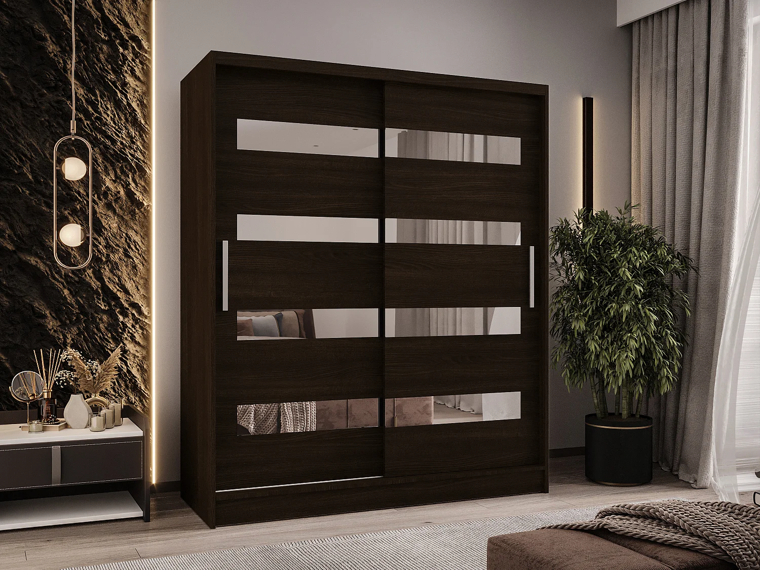 Zweitüriger Schiebeschrank mit Spiegel WIENNA W13 Choco