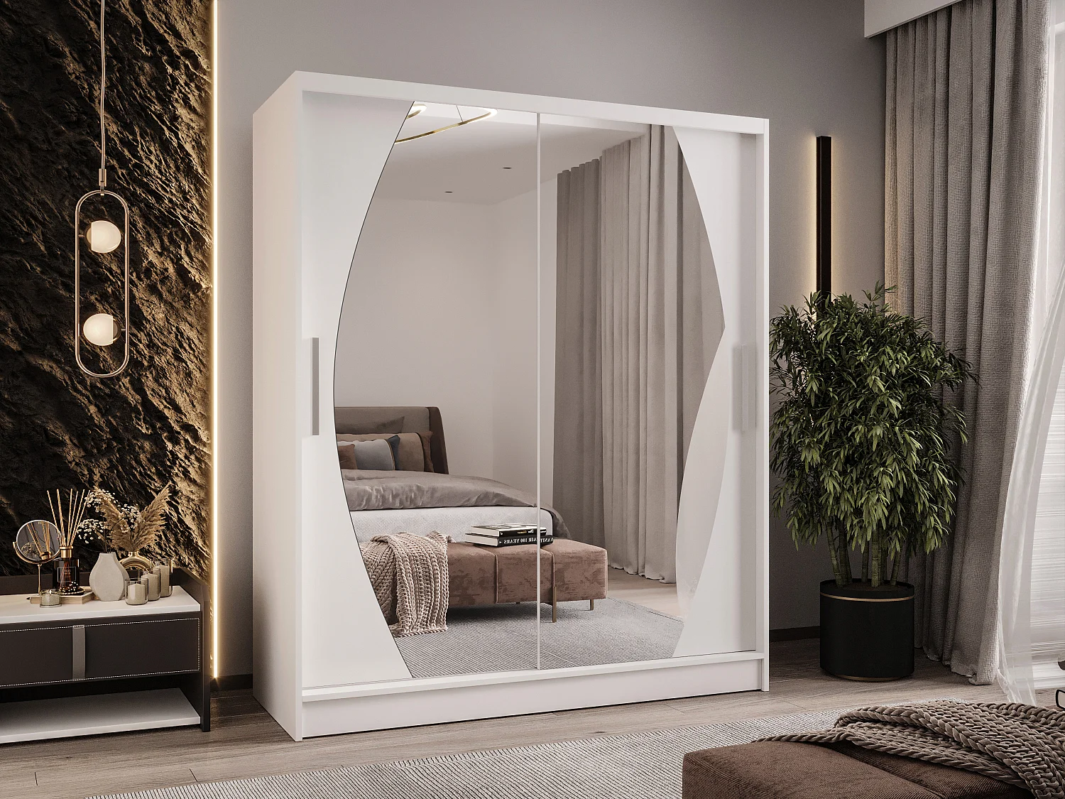 Zweitüriger Schiebeschrank mit Spiegel WIENNA W8 Weiß