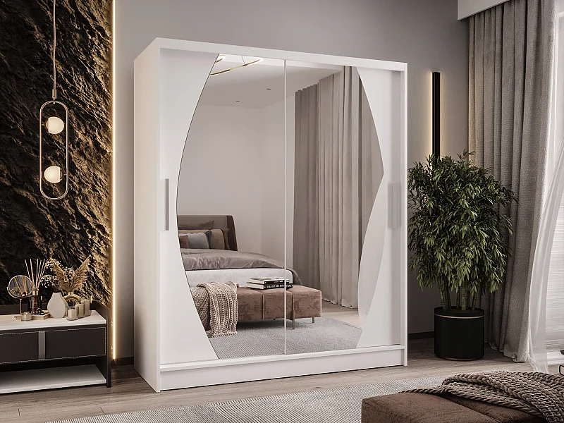 Zweitüriger Schiebeschrank mit Spiegel WIENNA W8 Weiß