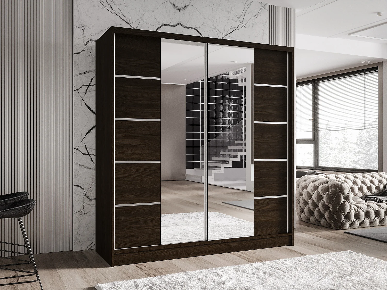 Zweitüriger Schiebeschrank mit Spiegel TORONTO T5 Choco