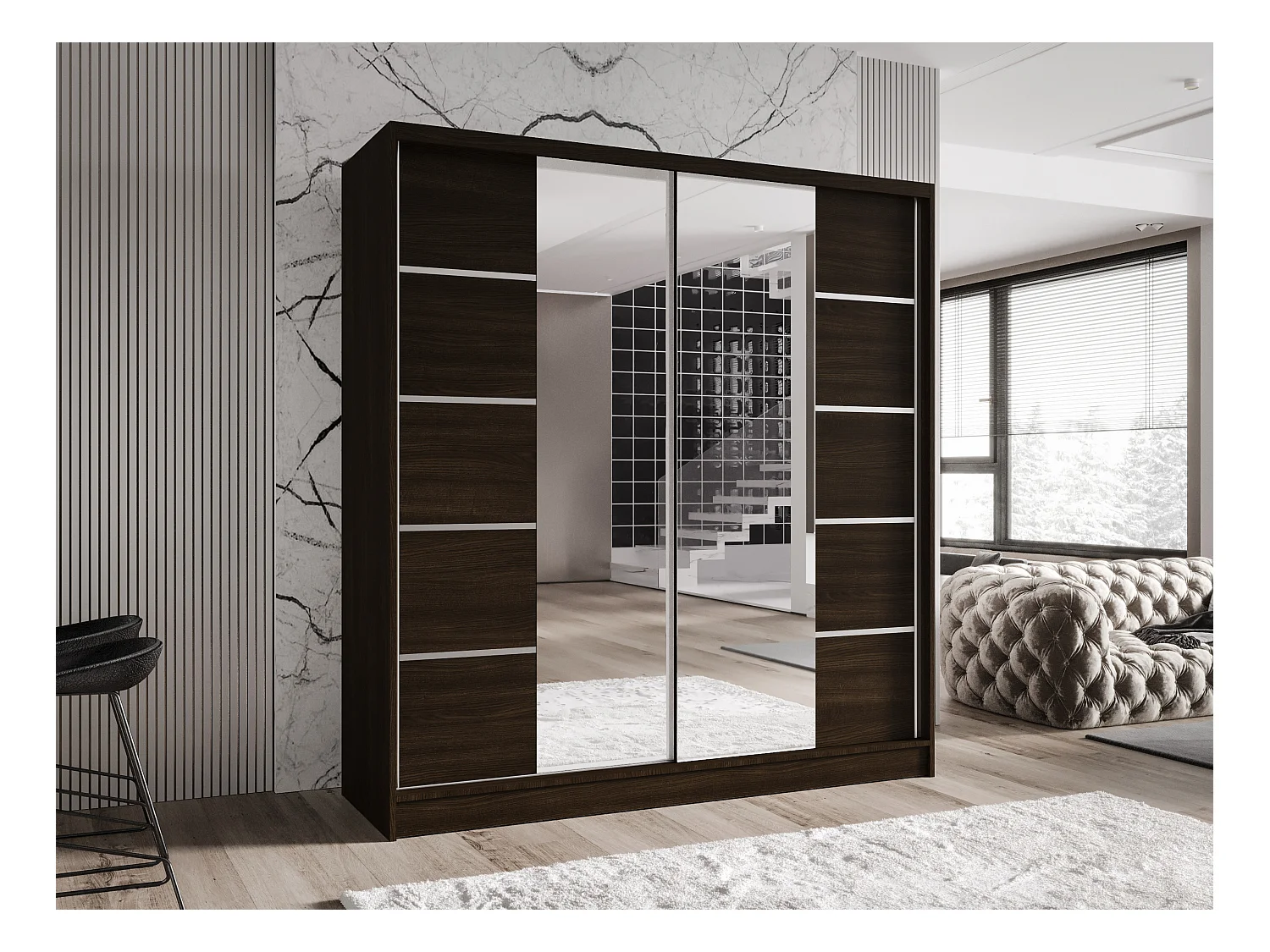 Zweitüriger Schiebeschrank mit Spiegel TORONTO T5 Choco