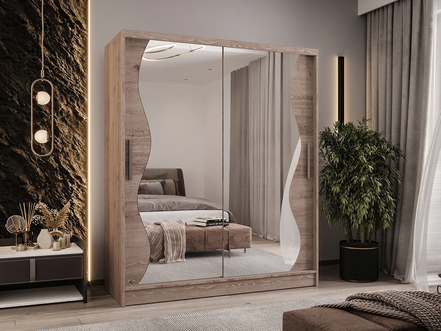 Zweitüriger Schiebeschrank mit Spiegel WIENNA WS Truffle