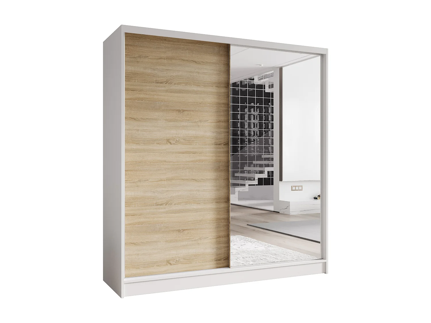 Zweitüriger Schiebeschrank mit Spiegel TORONTO T1 Weiß/Sonoma