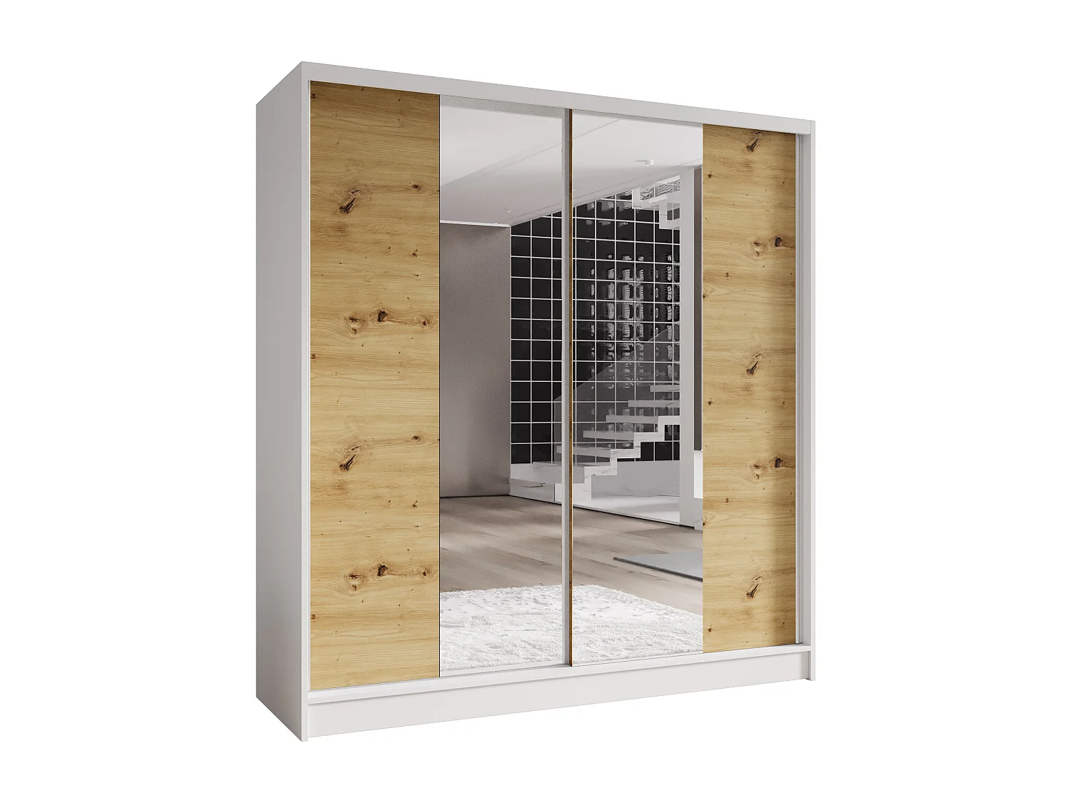 Zweitüriger Schiebeschrank mit Spiegel TORONTO T2 Weiß/Artisan