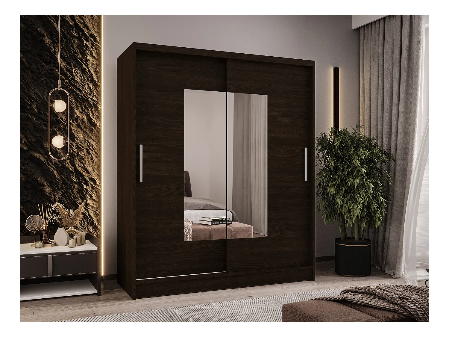 Zweitüriger Schiebeschrank mit Spiegel WIENNA W3 Choco