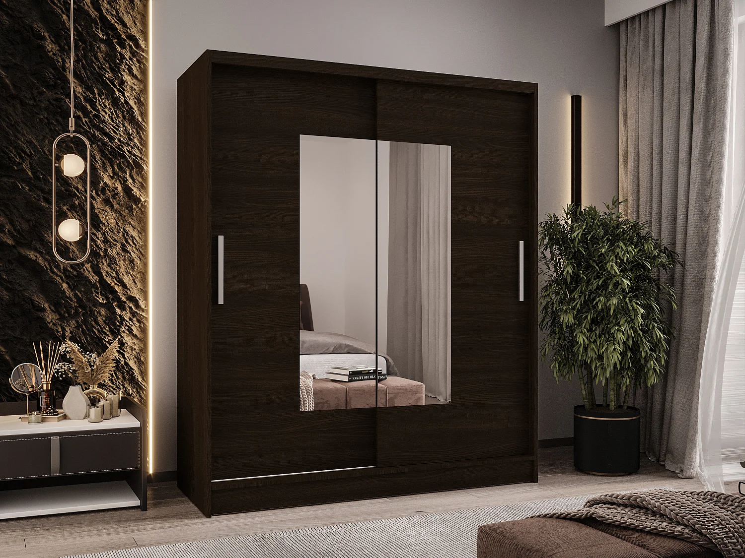 Zweitüriger Schiebeschrank mit Spiegel WIENNA W3 Choco