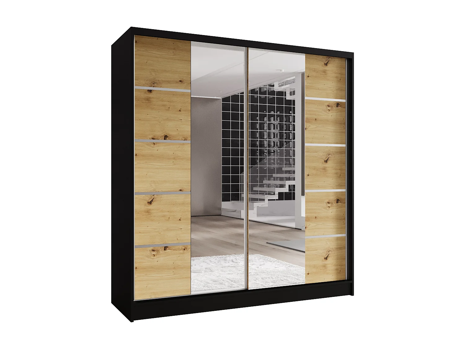 Zweitüriger Schiebeschrank mit Spiegel TORONTO T5 Schwarz/Artisan