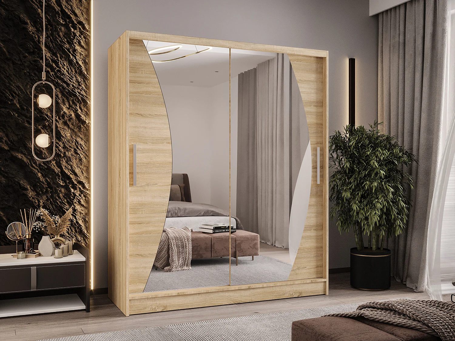 Zweitüriger Schiebeschrank mit Spiegel WIENNA W10 Sonoma