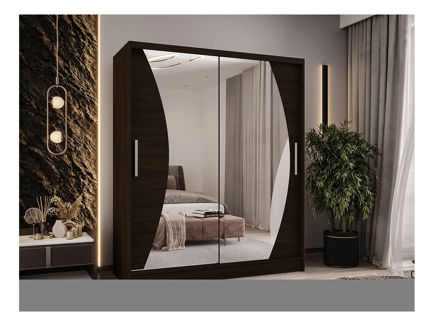 Zweitüriger Schiebeschrank mit Spiegel WIENNA W10 Choco