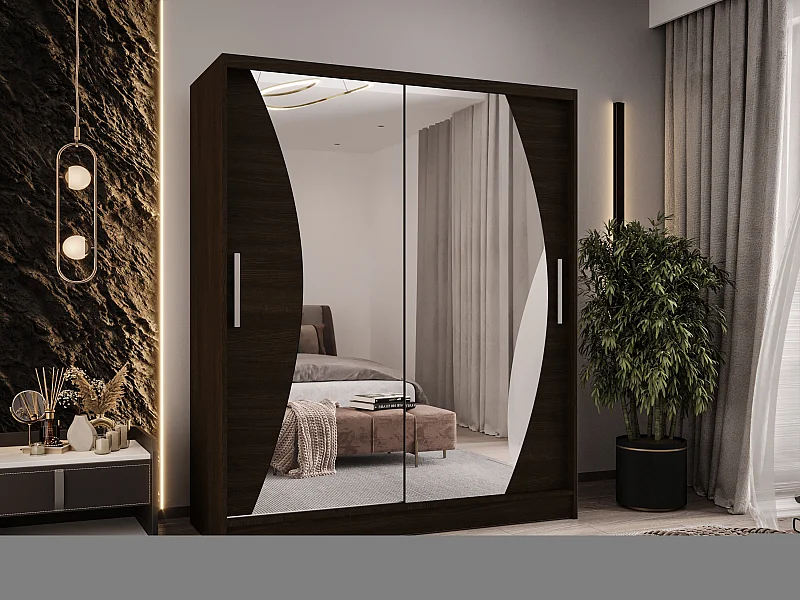 Zweitüriger Schiebeschrank mit Spiegel WIENNA W10 Choco