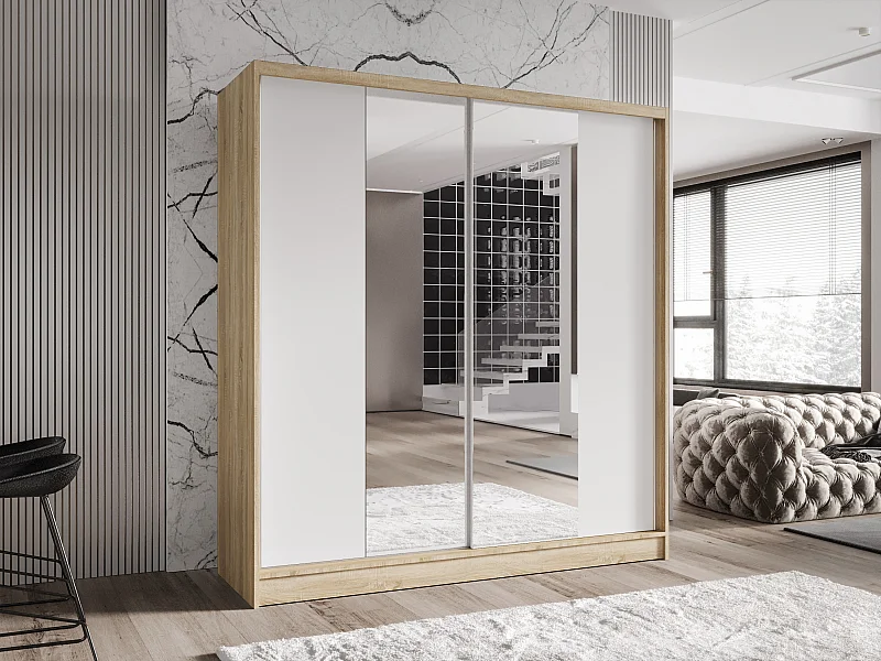 Zweitüriger Schiebeschrank mit Spiegel TORONTO T2 Sonoma/Weiß