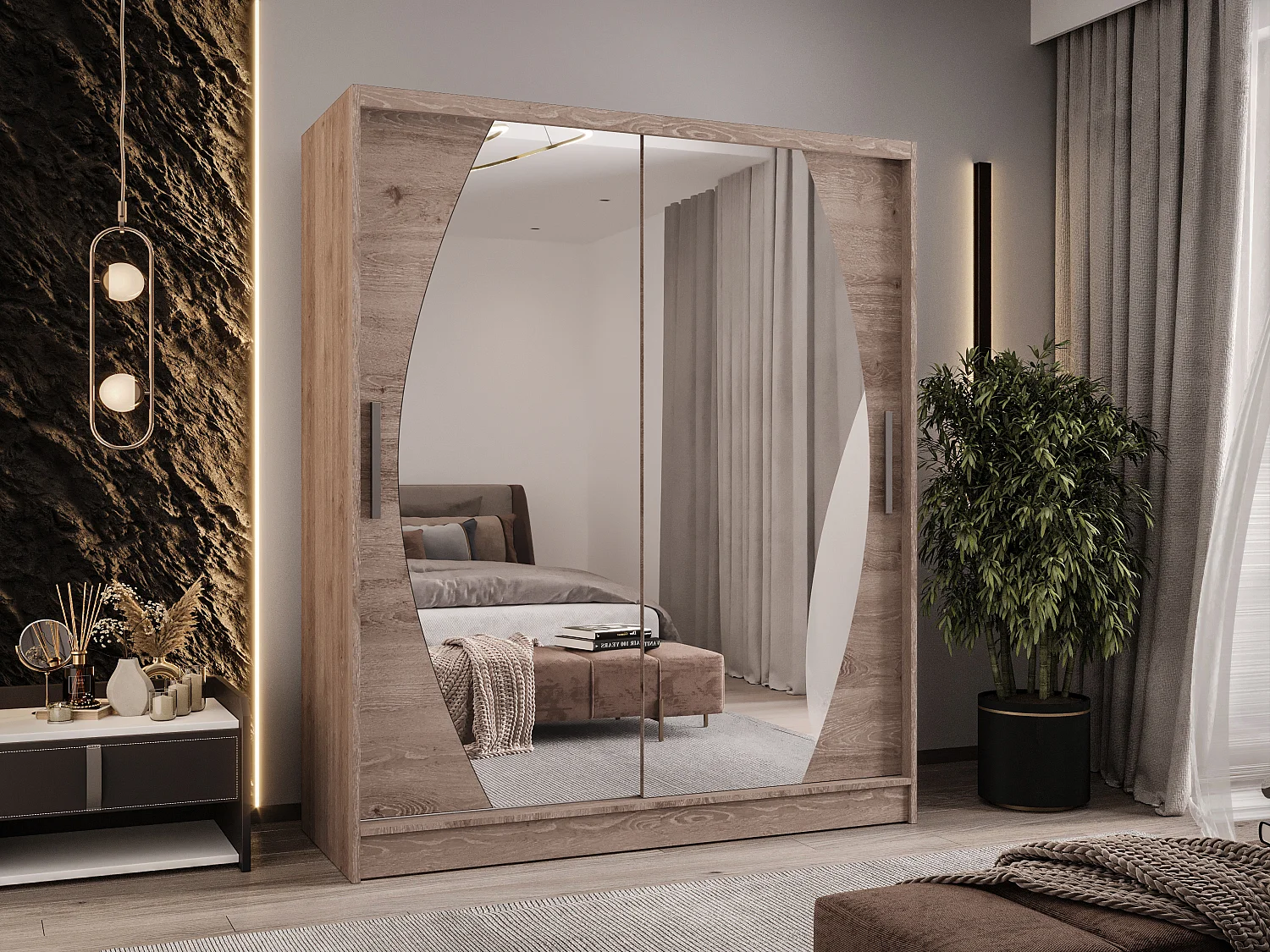 Zweitüriger Schiebeschrank mit Spiegel WIENNA 8W Truffle