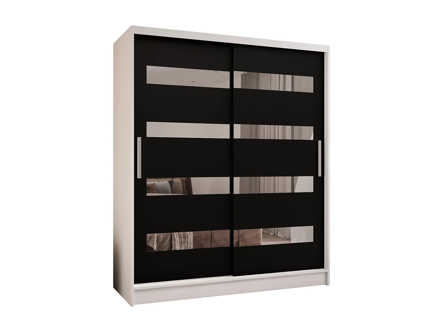 Zweitüriger Schiebeschrank mit Spiegel WIENNA W13 Weiß-Schwarz