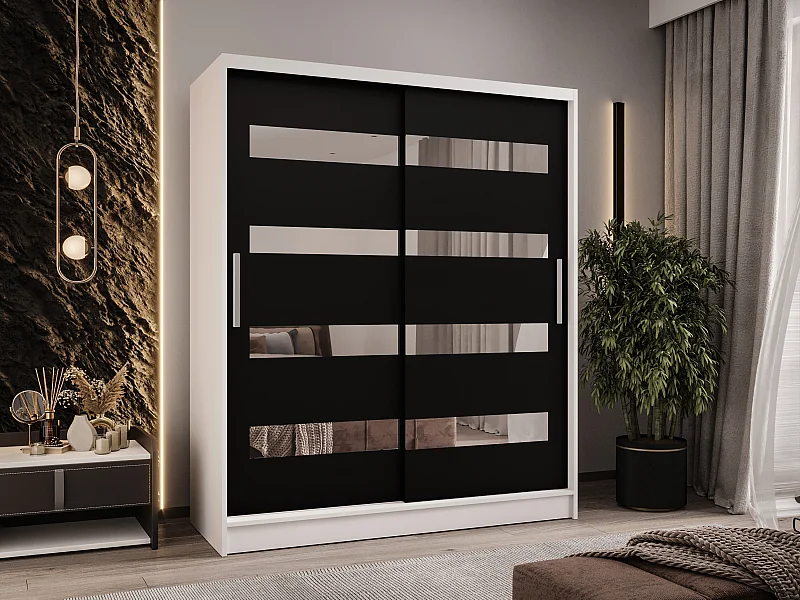 Zweitüriger Schiebeschrank mit Spiegel WIENNA W13 Weiß-Schwarz