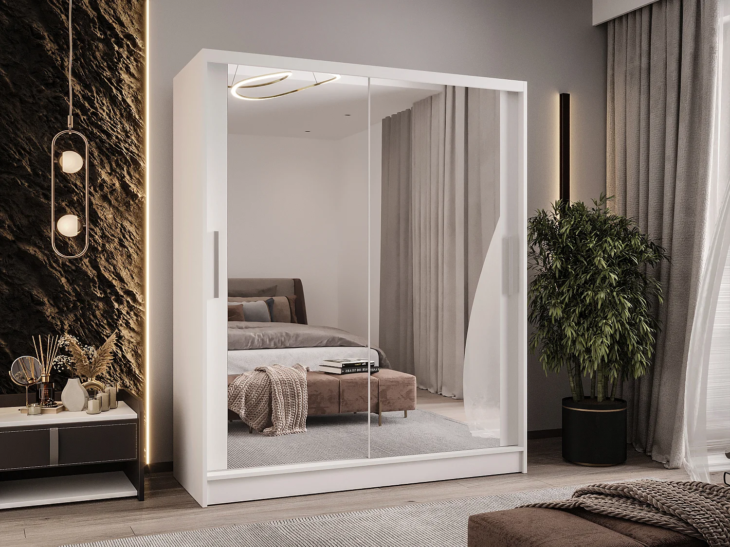 Zweitüriger Schiebeschrank mit Spiegel WIENNA W11 Weiß