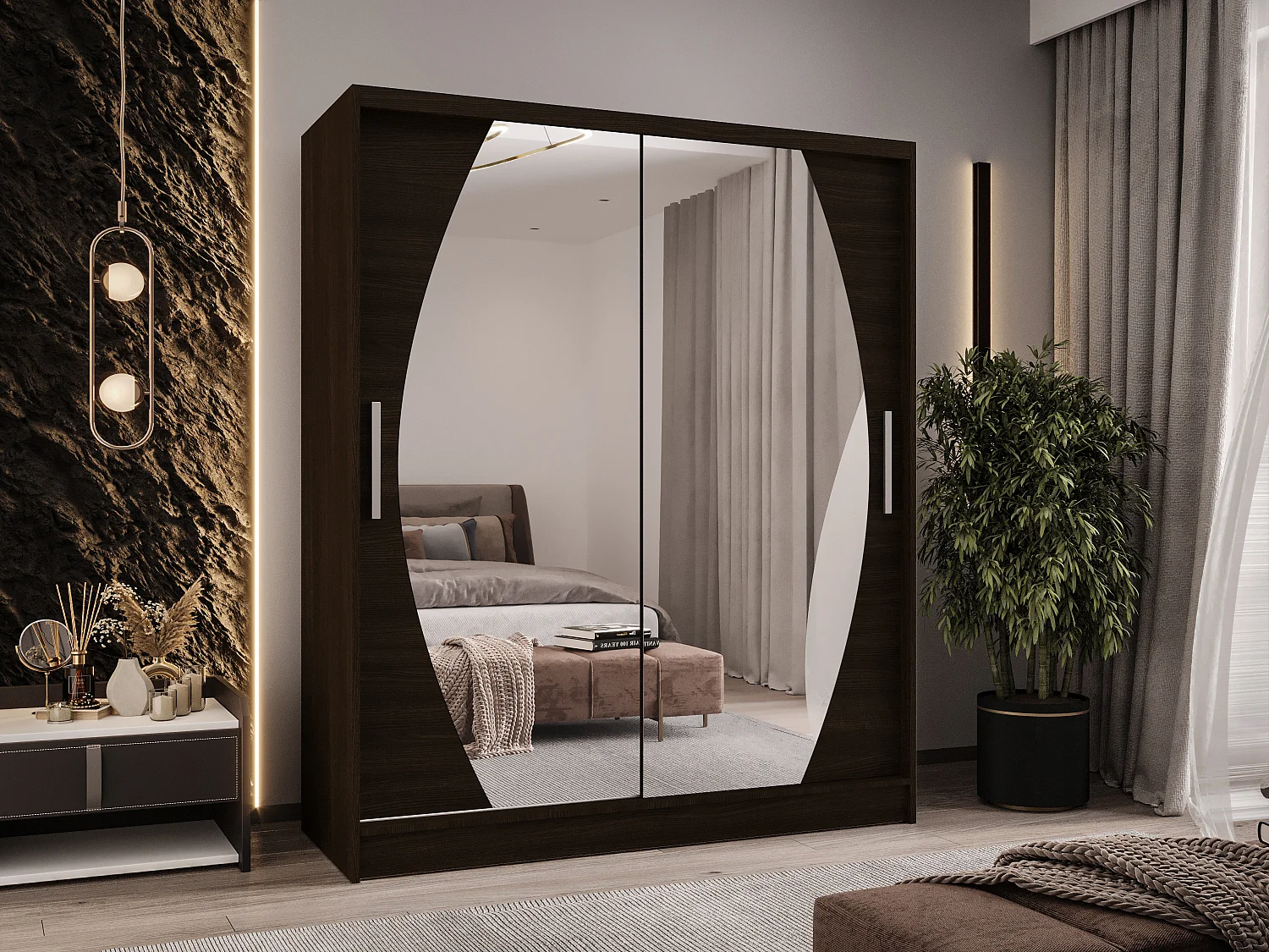 Zweitüriger Schiebeschrank mit Spiegel WIENNA W8 Choco