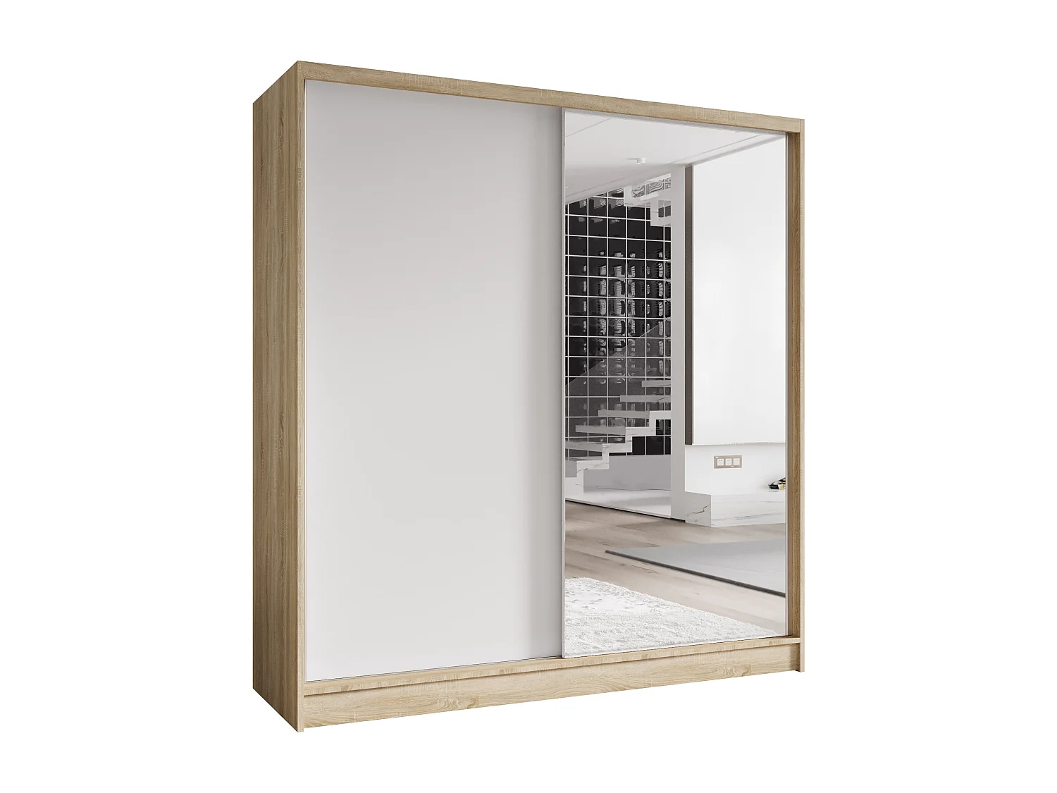 Zweitüriger Schiebeschrank mit Spiegel TORONTO T1 Sonoma/Weiß