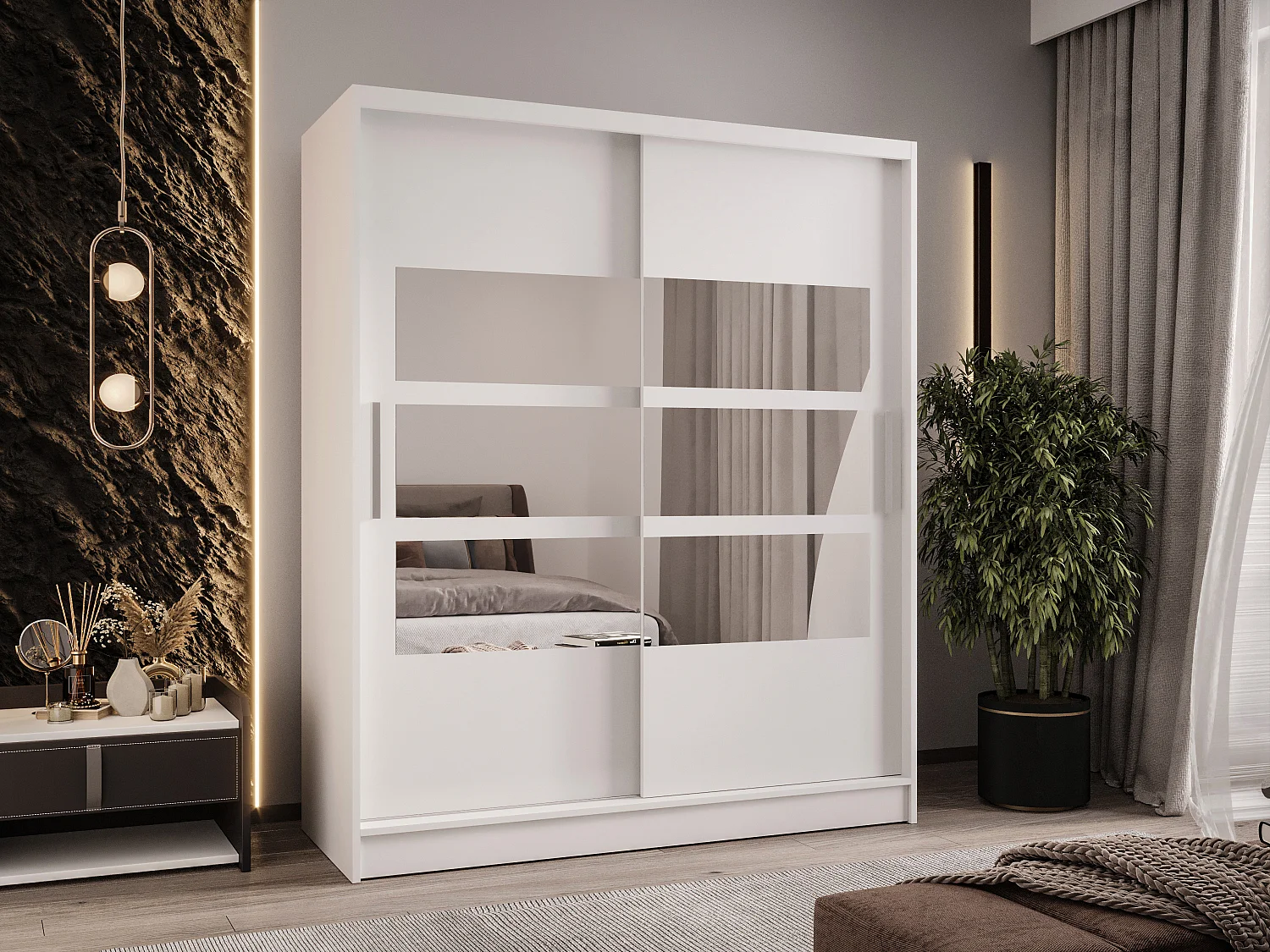 Zweitüriger Schiebeschrank mit Spiegel WIENNA W7 Weiß