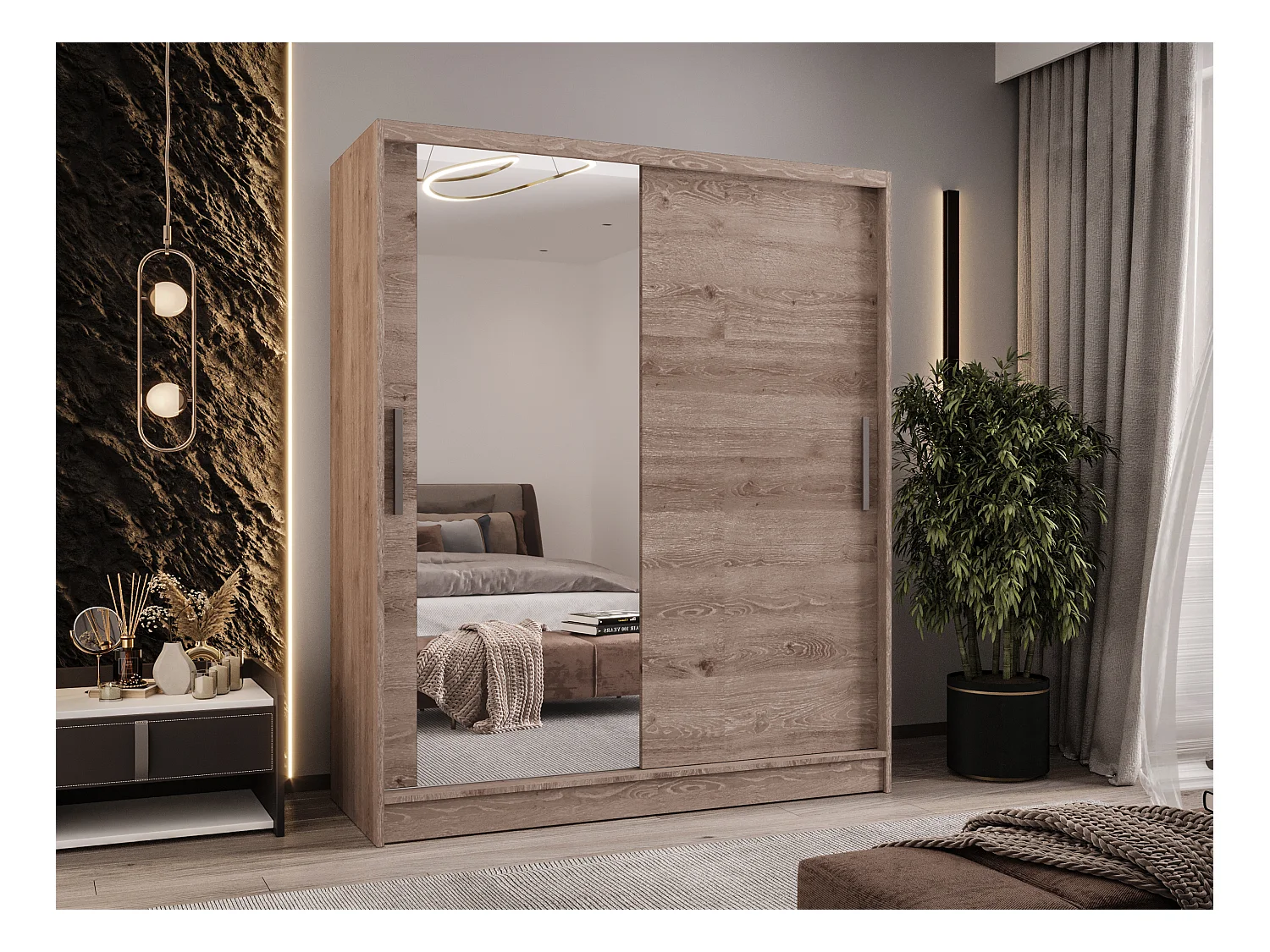 Zweitüriger Schiebeschrank mit Spiegel WIENNA W6 Truffle