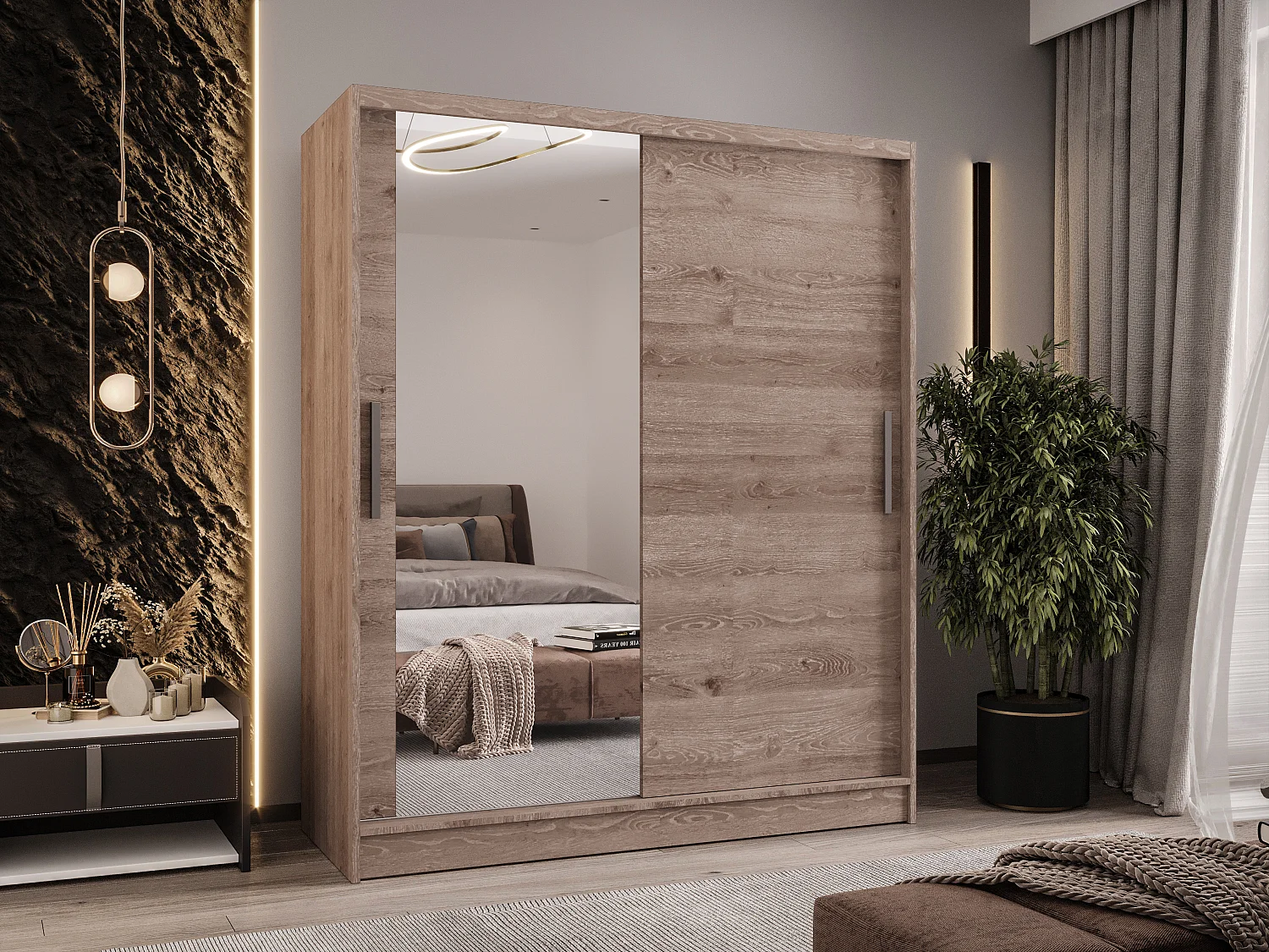 Zweitüriger Schiebeschrank mit Spiegel WIENNA W6 Truffle