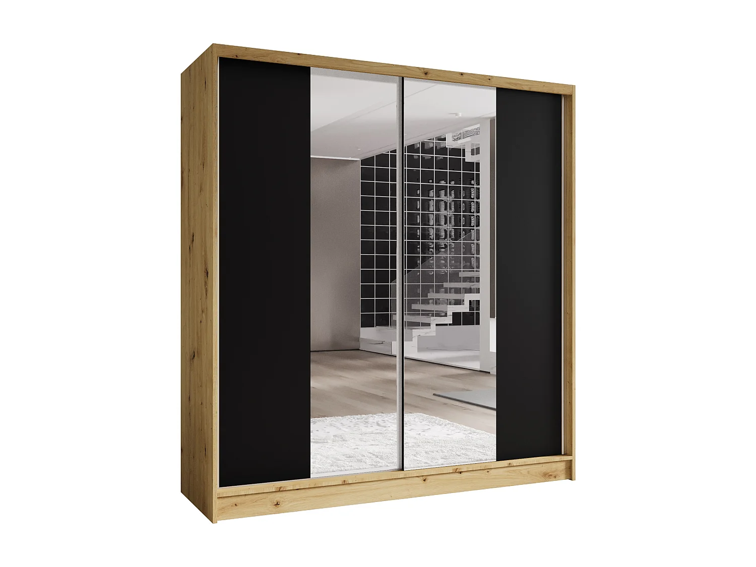 Zweitüriger Schiebeschrank mit Spiegel TORONTO T2 Artisan/Schwarz