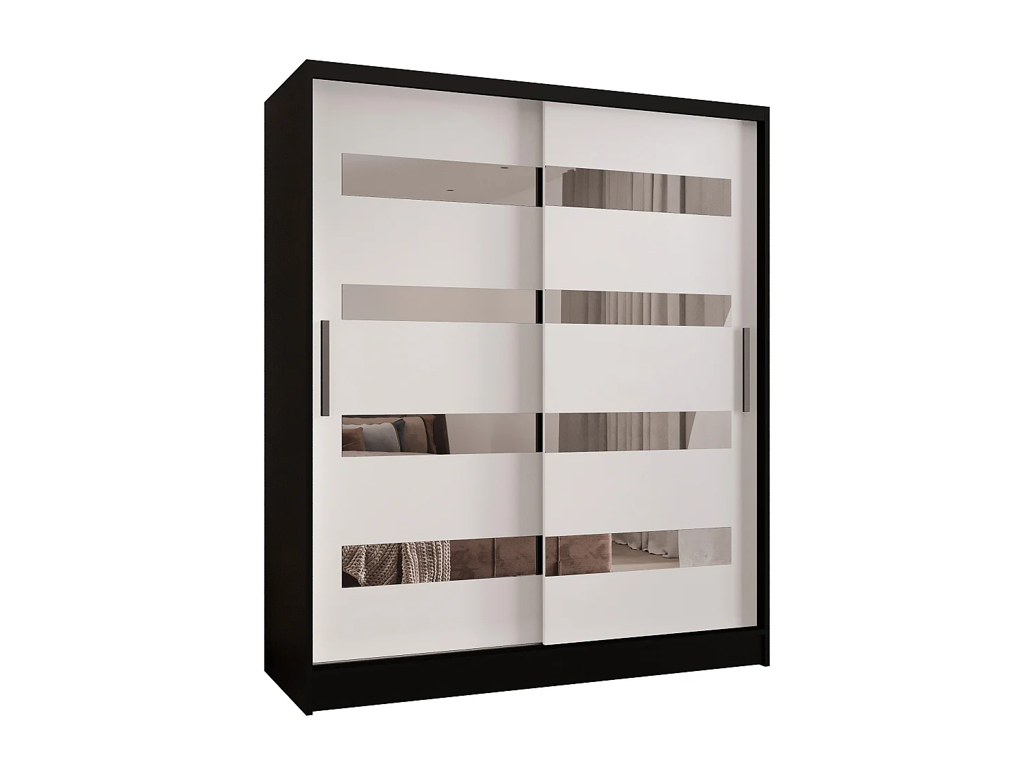 Zweitüriger Schiebeschrank mit Spiegel WIENNA W13 Schwarz-Weiß