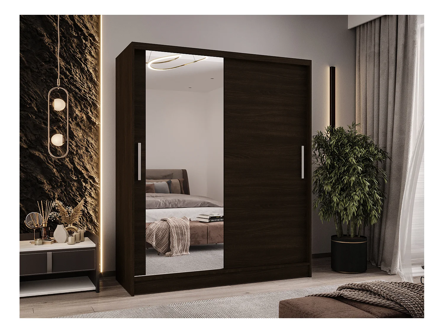 Zweitüriger Schiebeschrank mit Spiegel WIENNA W6 Choco