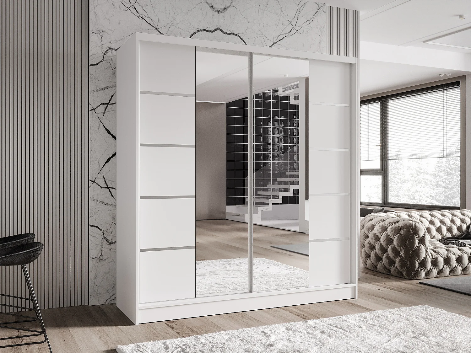 Zweitüriger Schiebeschrank mit Spiegel TORONTO T5 Weiß