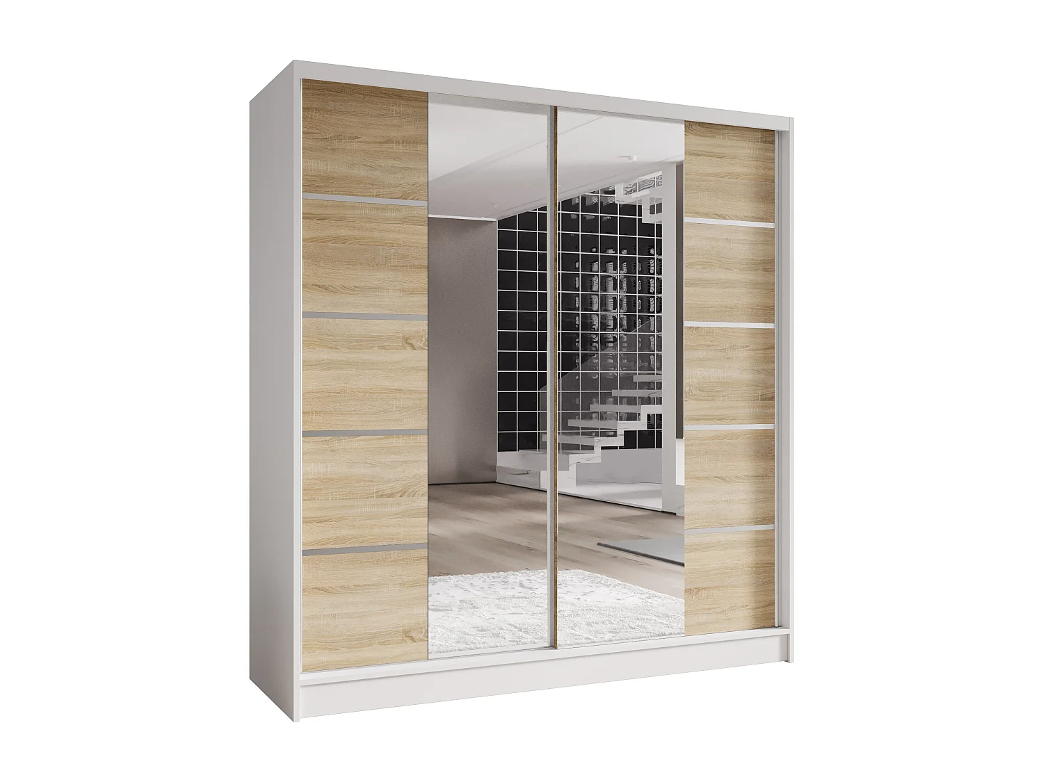 Zweitüriger Schiebeschrank mit Spiegel TORONTO T5 Weiß/Sonoma