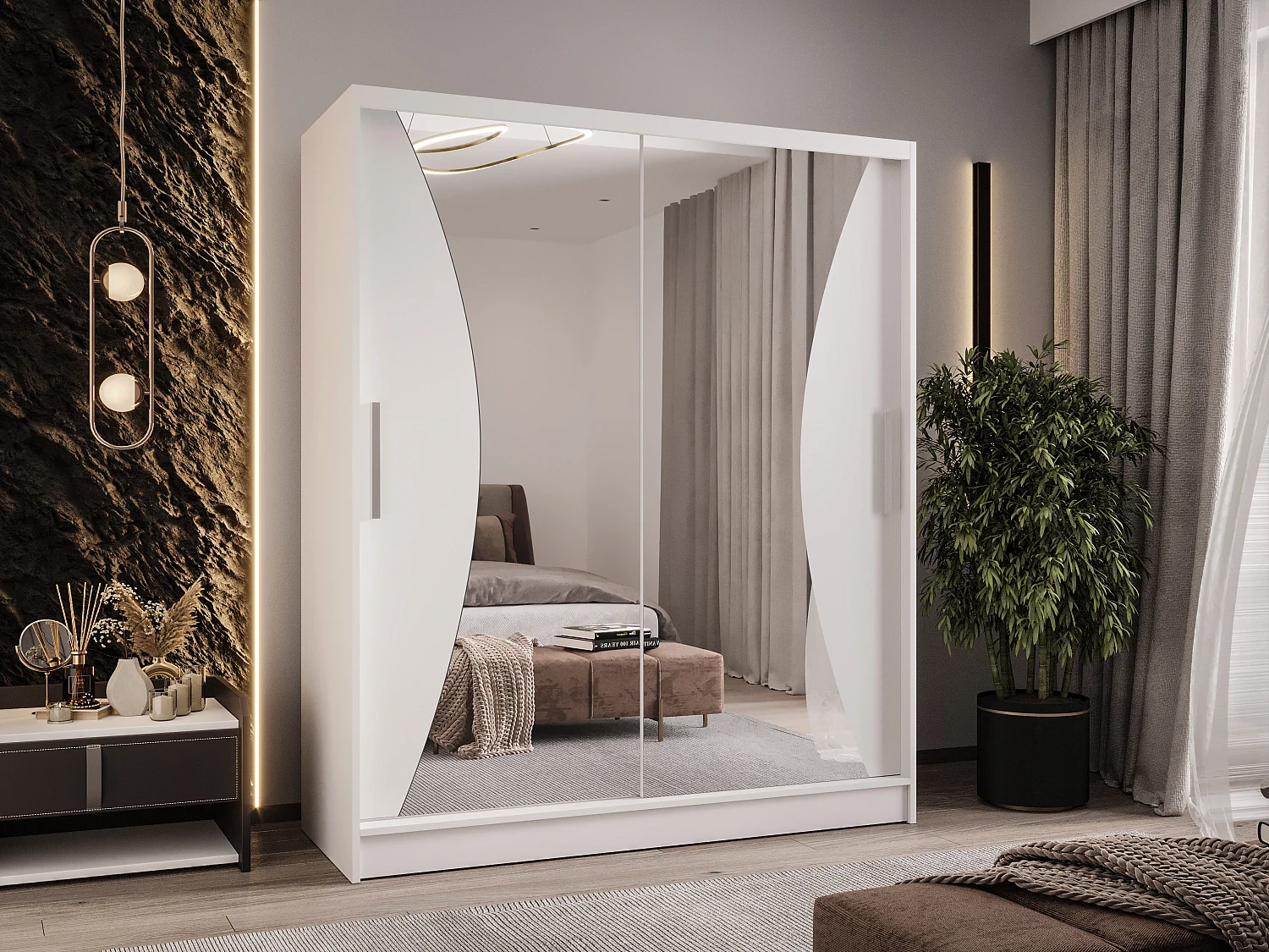 Zweitüriger Schiebeschrank mit Spiegel WIENNA W9 Weiß