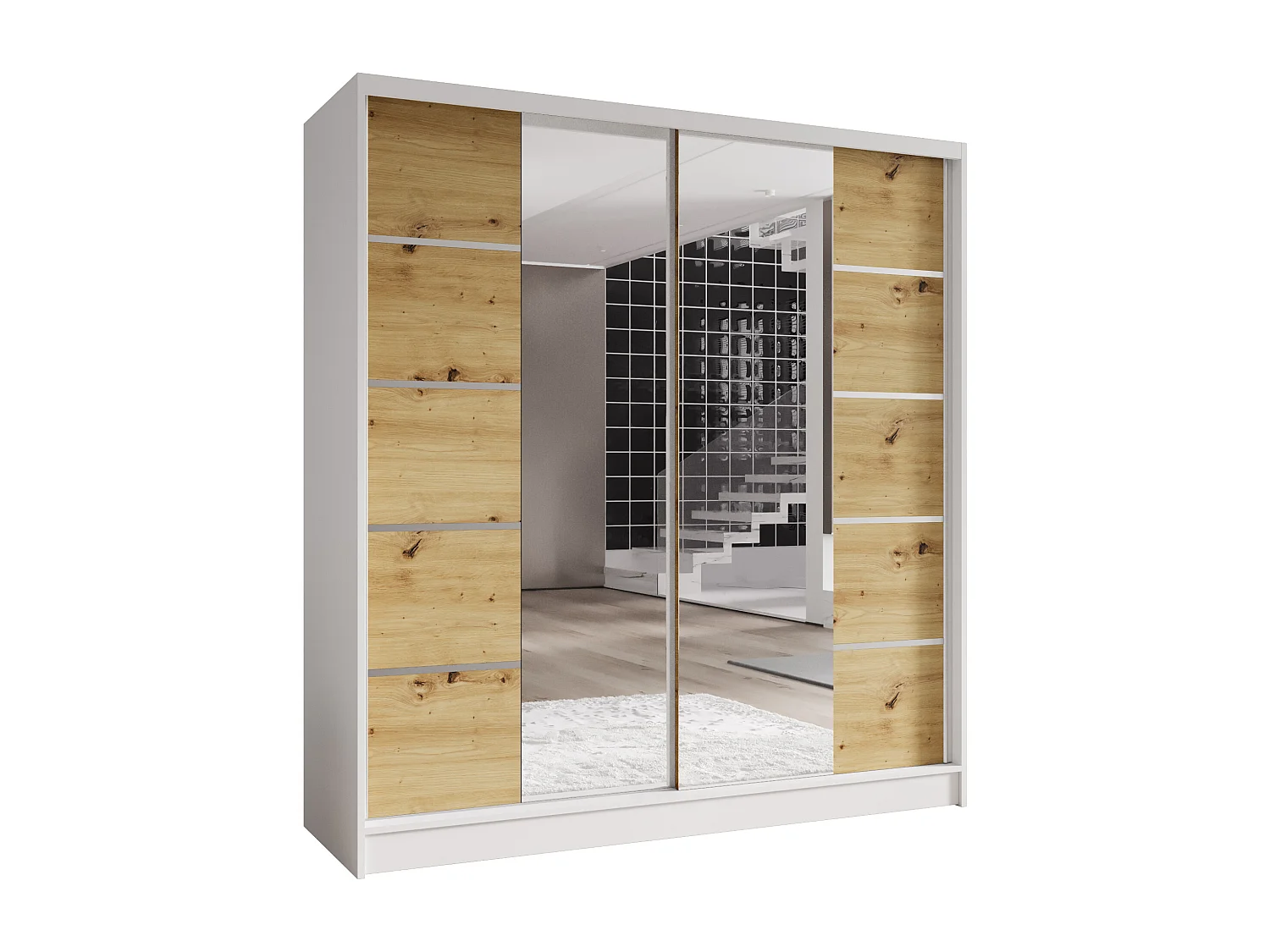 Zweitüriger Schiebeschrank mit Spiegel TORONTO T5 Weiß/Artisan