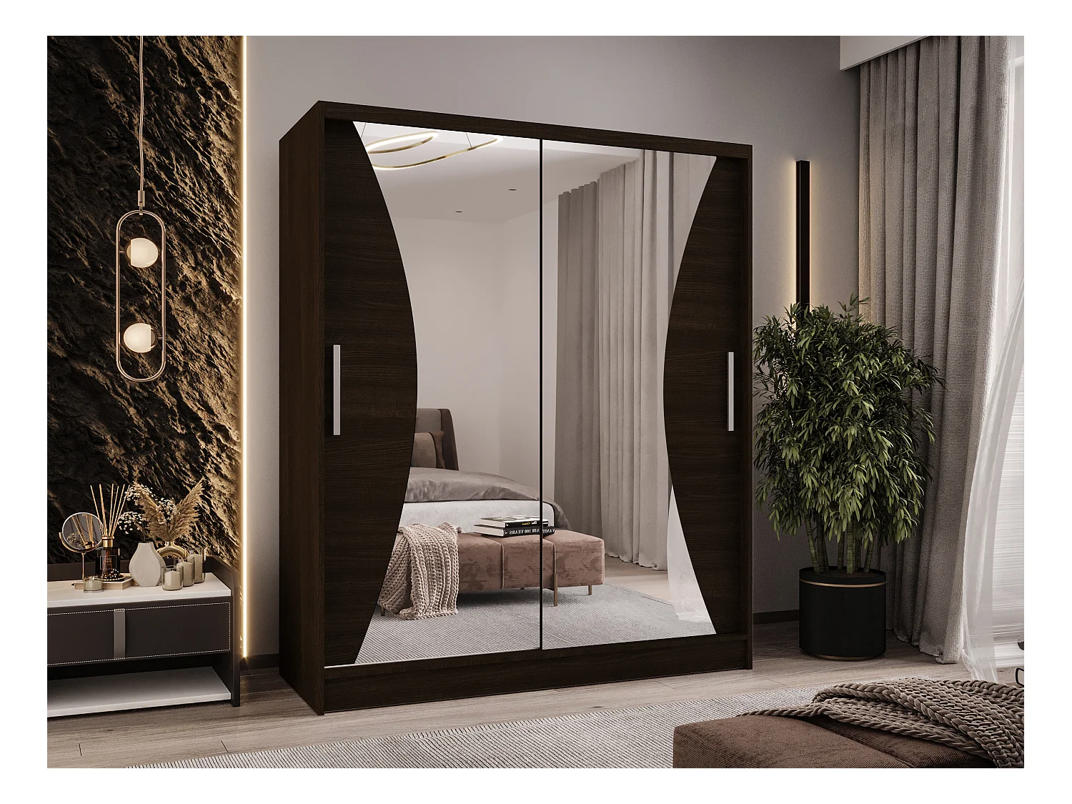 Zweitüriger Schiebeschrank mit Spiegel WIENNA W9 Choco