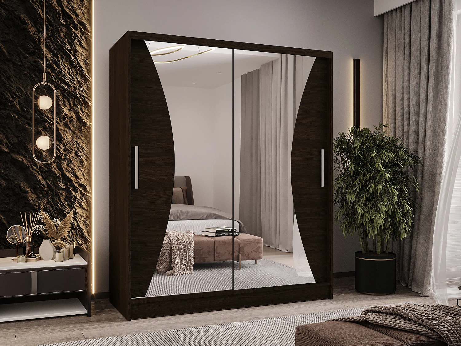 Zweitüriger Schiebeschrank mit Spiegel WIENNA W9 Choco