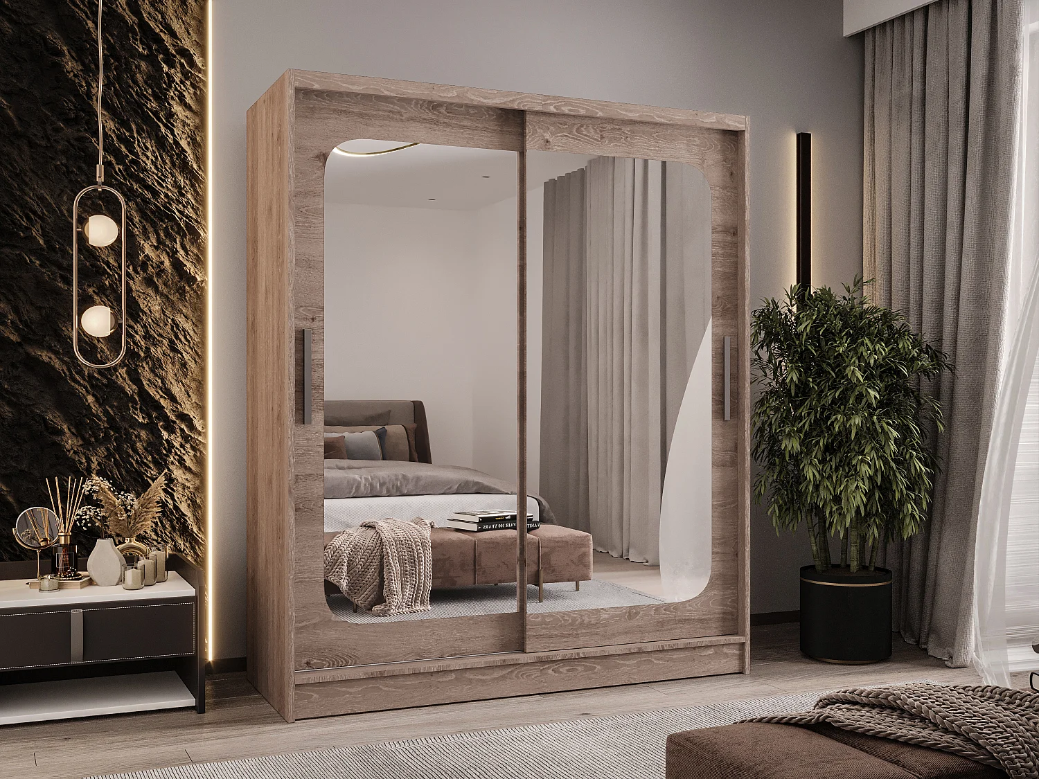 Zweitüriger Schiebeschrank mit Spiegel WIENNA W12 Truffle