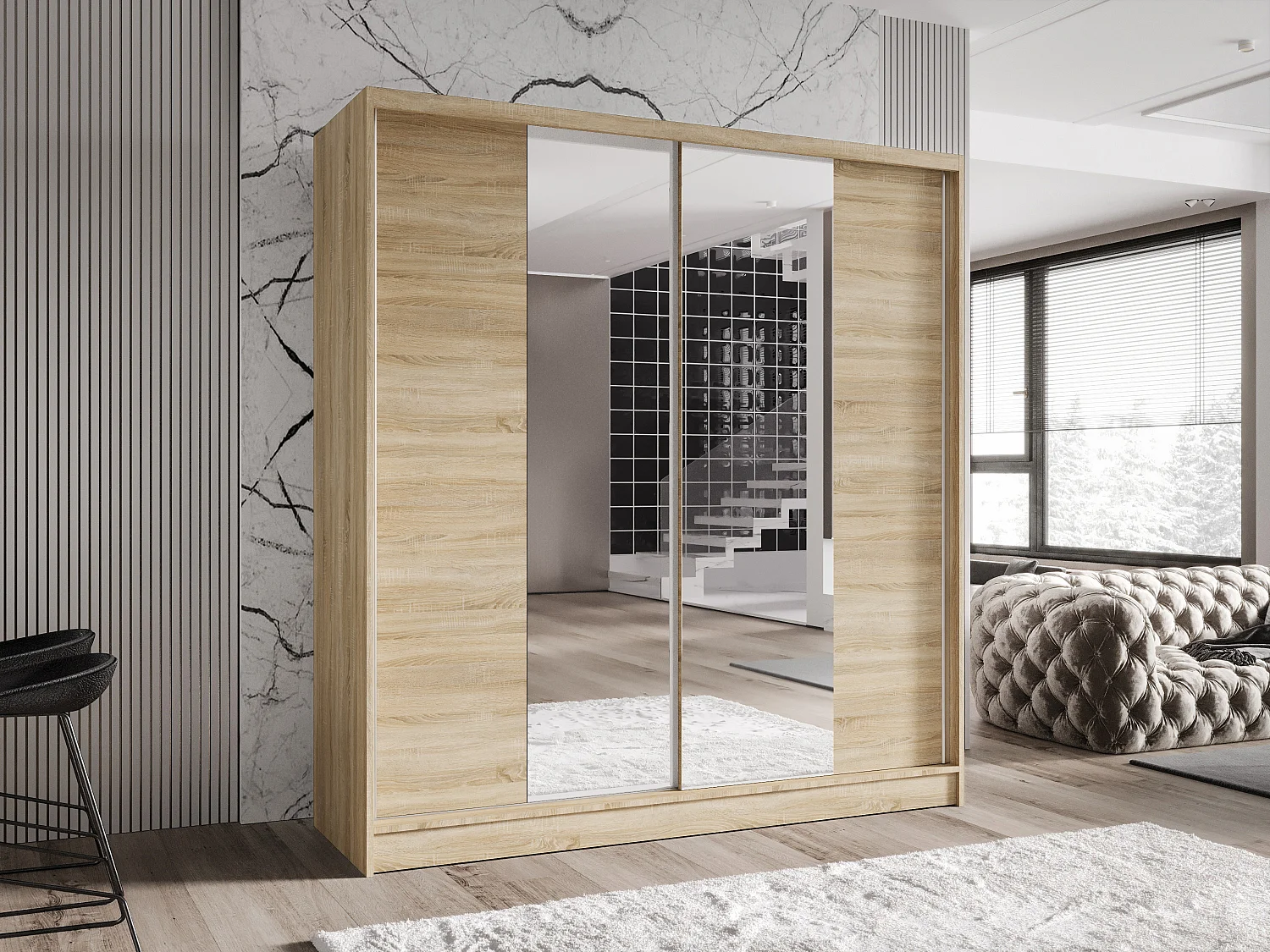 Zweitüriger Schiebeschrank mit Spiegel TORONTO T2 Sonoma