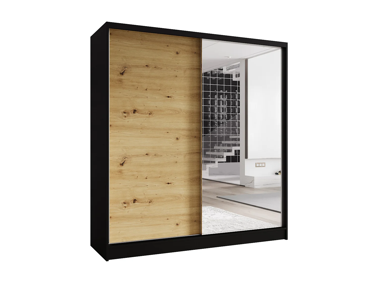 Zweitüriger Schiebeschrank mit Spiegel TORONTO T1 Schwarz/Artisan